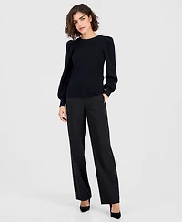 Ak Anne Klein Petite Puff-Sleeve Crewneck Sweater