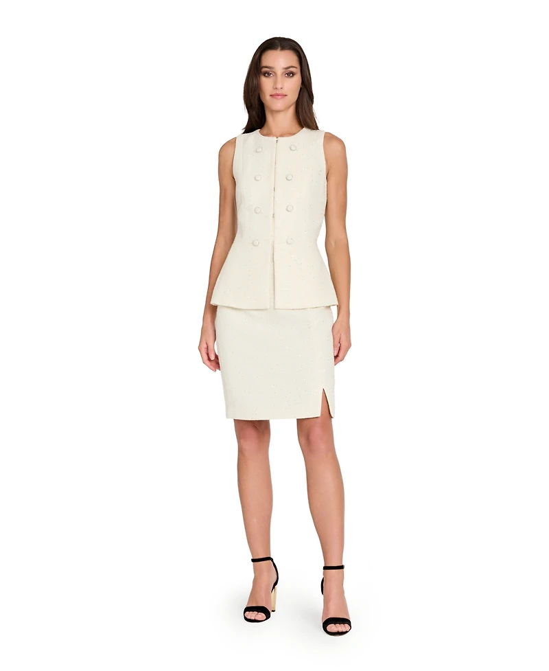 Tahari Asl Women's Collarless Cropped Boucle Vest