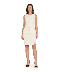 Tahari Asl Womens Collarless Cropped Boucle Vest Boucle Pencil Skirt
