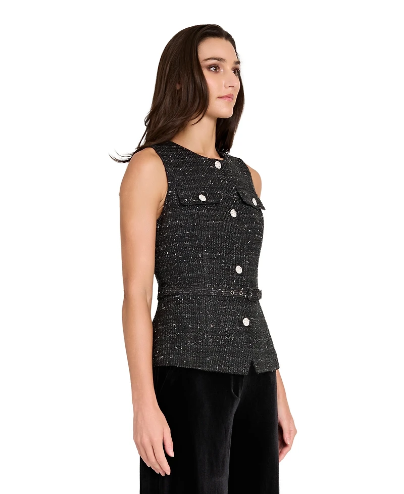 Tahari Asl Women's Boucle Rhinestone Trim Vest Top