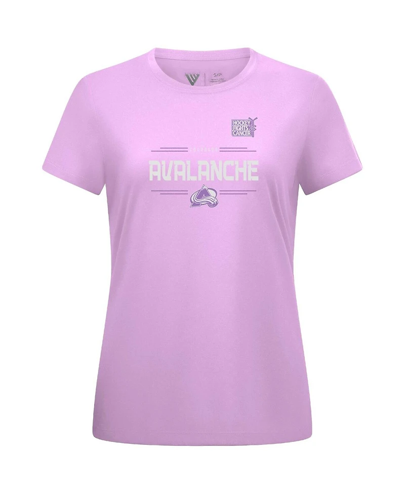 Levelwear Women's Cale Makar Lavender Colorado Avalanche Hockey Fights Cancer Anthem Name Number T-Shirt