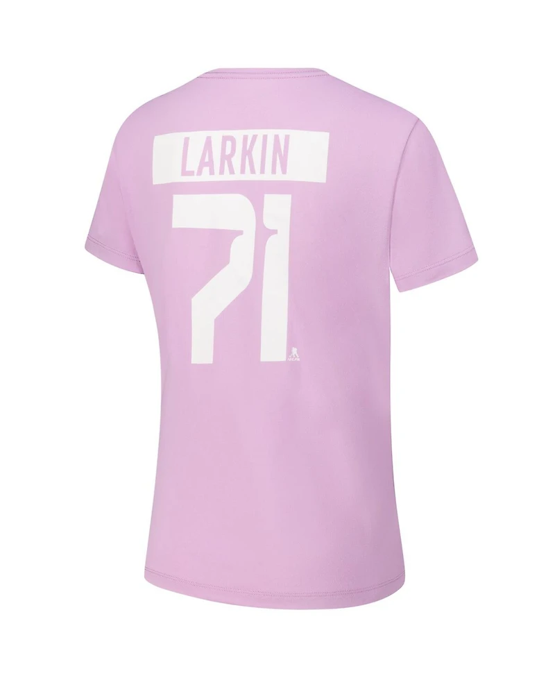 Levelwear Women's Dylan Larkin Lavender Detroit Red Wings Hockey Fights Cancer Anthem Name Number T-Shirt