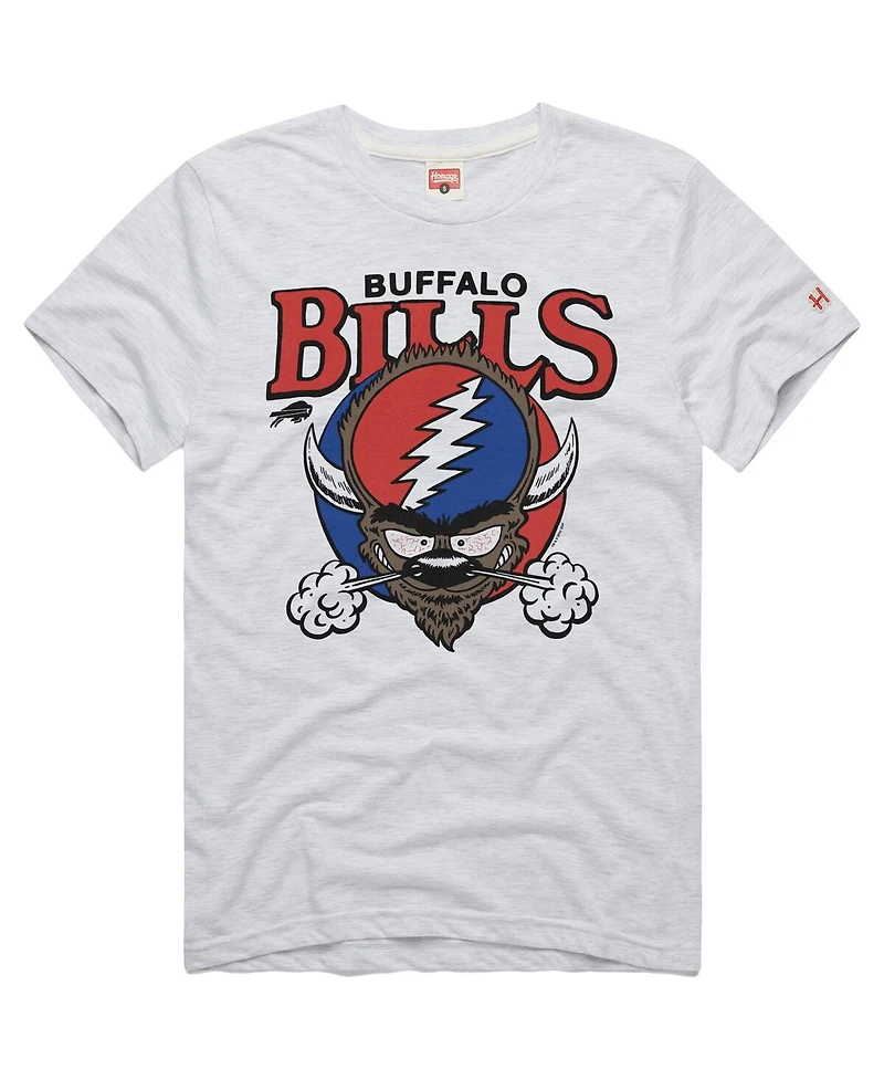Homage Men's Ash Buffalo Bills Nfl x Grateful Dead Tri-Blend T-Shirt