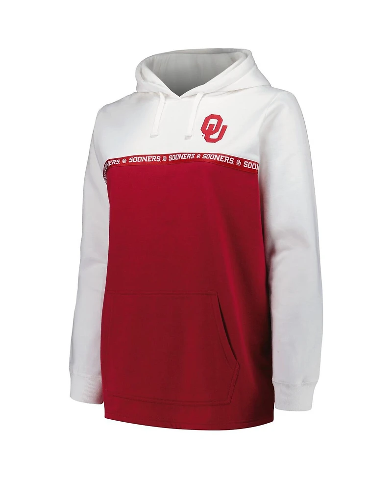 Profile Women's White/Crimson Oklahoma Sooners Plus Taping Pullover Hoodie