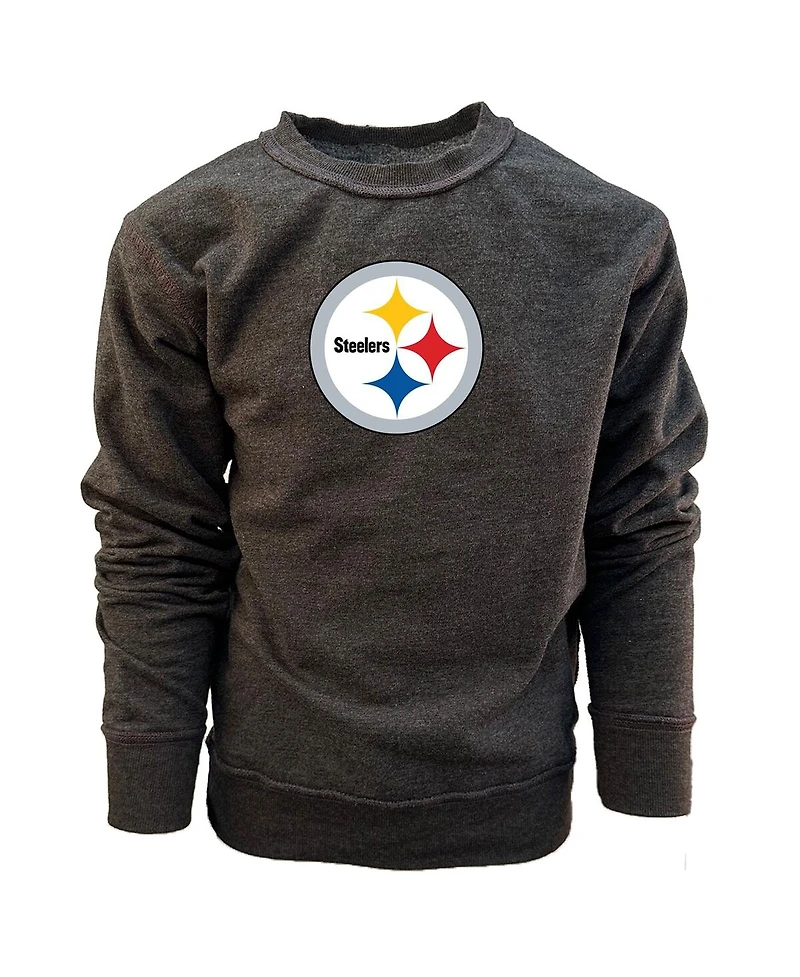 Wes & Willy Big Boys and Girls Black Pittsburgh Steelers Reversible Fleece Pullover Sweatshirt