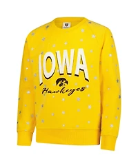 Wes & Willy Big Girls Gold Iowa Hawkeyes Shimmer Star Reverse Sweatshirt