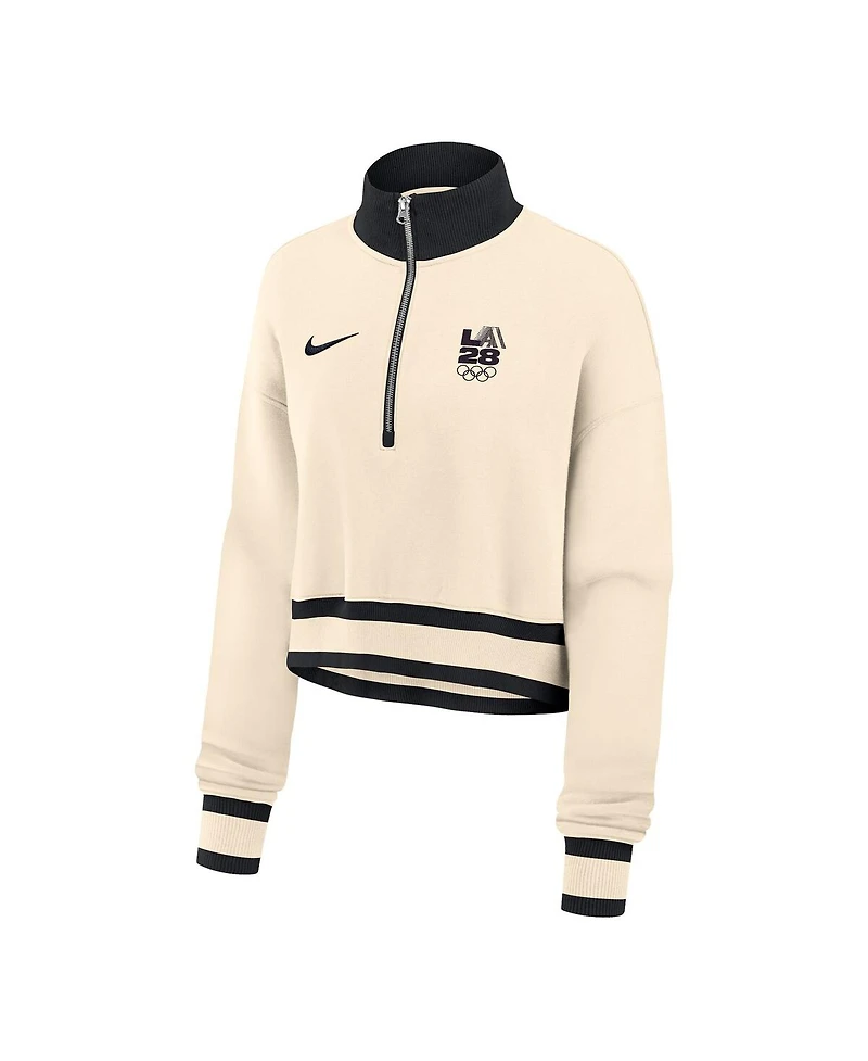 Nike Women's Natural LA28 Summer Olympics Phoenix Oversized Fleece Half-Zip Cropped Sweatshirt