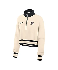 Nike Women's Natural LA28 Summer Olympics Phoenix Oversized Fleece Half-Zip Cropped Sweatshirt