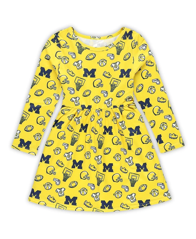 ZooZatz Girls Toddler Maize Michigan Wolverines All-Over Print Football Dress