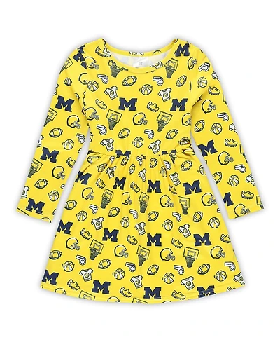 ZooZatz Girls Toddler Maize Michigan Wolverines All-Over Print Football Dress