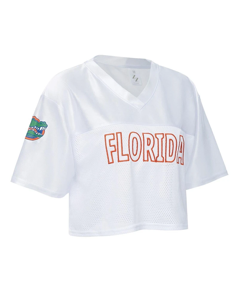 ZooZatz Women's White Florida Gators Mesh Cropped V-Neck T-Shirt
