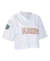 ZooZatz Women's White Florida Gators Mesh Cropped V-Neck T-Shirt