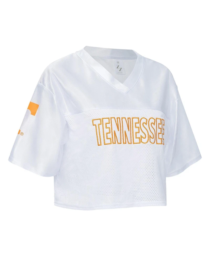 ZooZatz Women's White Tennessee Volunteers Mesh Cropped V-Neck T-Shirt