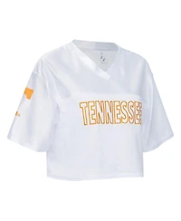 ZooZatz Women's White Tennessee Volunteers Mesh Cropped V-Neck T-Shirt