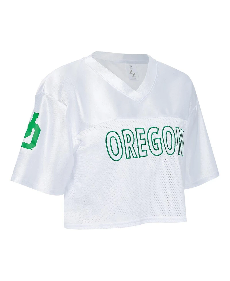 ZooZatz Women's White Oregon Ducks Mesh Cropped V-Neck T-Shirt