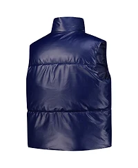 ZooZatz Women's Navy Notre Dame Fighting Irish Metallic Cropped Full-Zip Sleeveless Puffer Vest