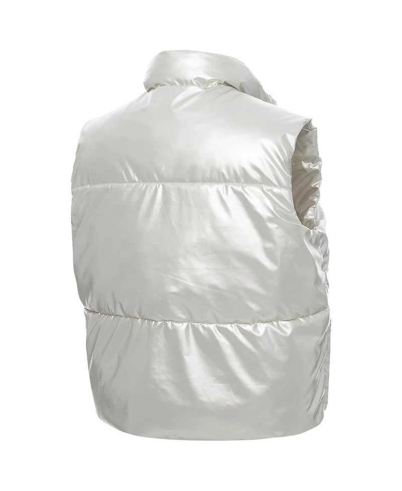 ZooZatz Women's Silver Texas Longhorns Metallic Cropped Full-Zip Sleeveless Puffer Vest