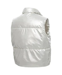 ZooZatz Women's Silver Texas Longhorns Metallic Cropped Full-Zip Sleeveless Puffer Vest