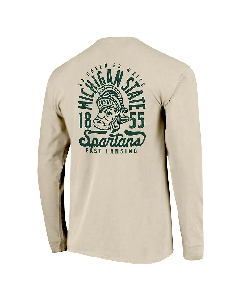 Image One Men's Natural Michigan State Spartans Comfort Colors Mascot Overlay Long Sleeve T-Shirt