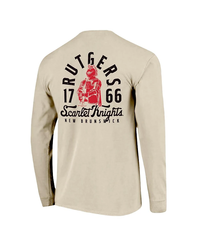 Image One Men's Natural Rutgers Scarlet Knights Comfort Colors Mascot Overlay Long Sleeve T-Shirt
