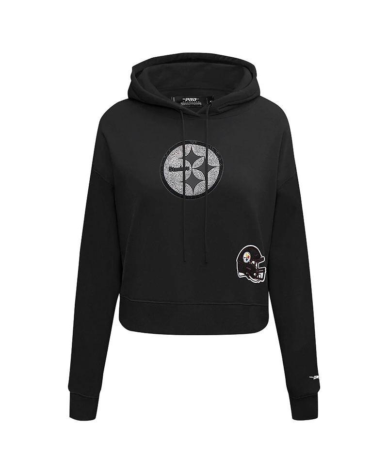 Pro Standard Women's Black Pittsburgh Steelers Jeweled Cropped Pullover Hoodie