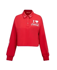 Freeze Max Women's Red Coca-Cola Ice Cold Long Sleeve Cropped Polo Shirt