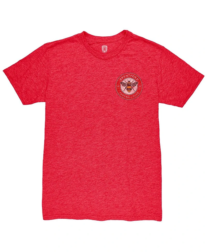 1863FC Men's Red Brentford Fc Left Color Badge Retro Tri-Blend T-Shirt