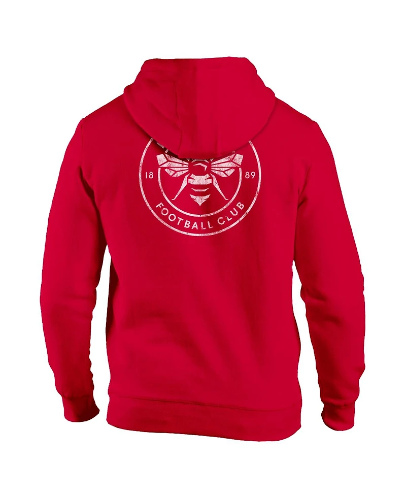 1863FC Men's Red Brentford Fc Wordmark Fleece Pullover Hoodie