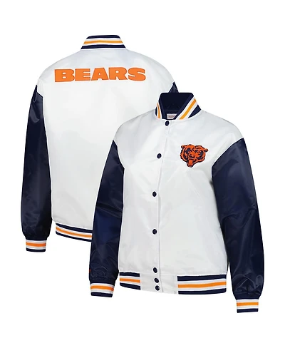 Mitchell & Ness Women's White Chicago Bears Plus Full-Snap Satin Jacket
