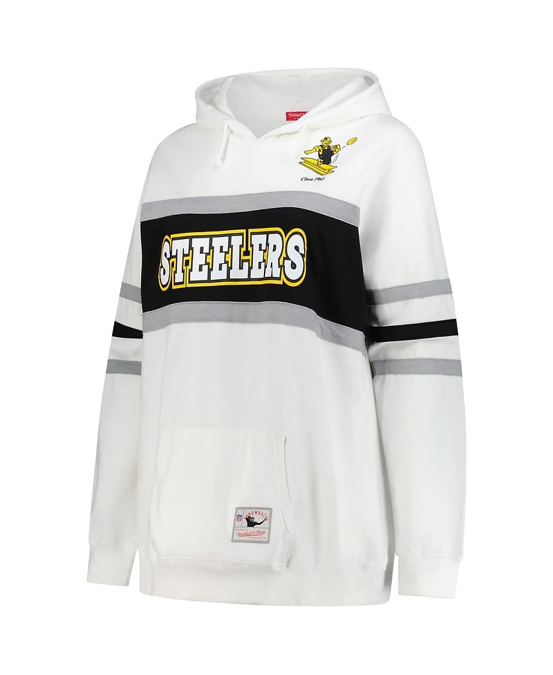 Mitchell & Ness Women's White Pittsburgh Steelers Plus Head Coach Throwback Pullover Hoodie