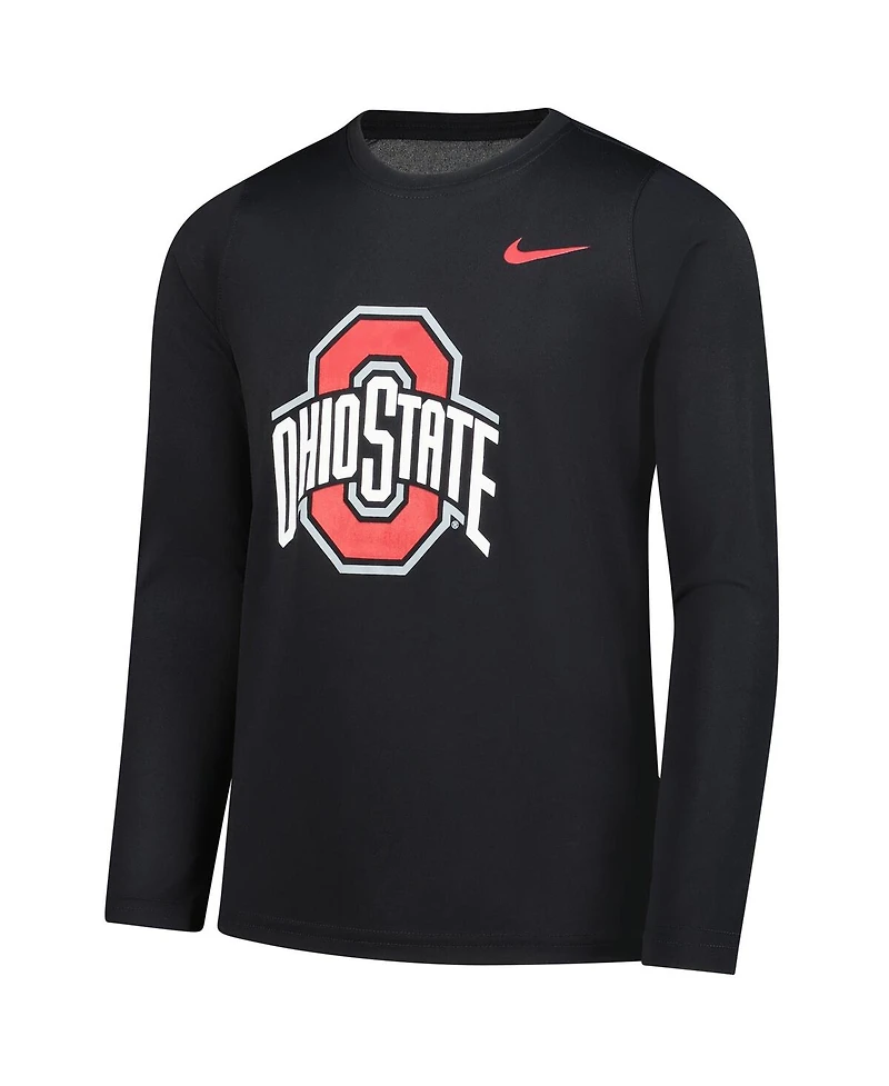 Nike Big Boys and Girls Black Ohio State Buckeyes Legend Logo Long Sleeve Dri-fit T-Shirt