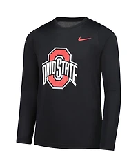 Nike Big Boys and Girls Black Ohio State Buckeyes Legend Logo Long Sleeve Dri-fit T-Shirt