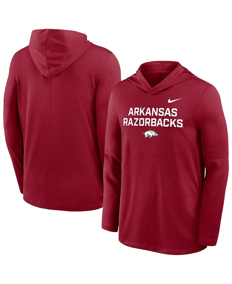 Nike Men's Cardinal Arkansas Razorbacks 2025 Sideline Dri-fit Long Sleeve Hoodie T-Shirt