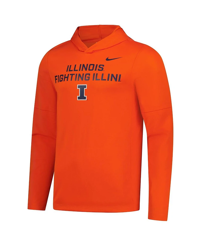 Nike Men's Orange Illinois Fighting Illini 2025 Sideline Dri-fit Long Sleeve Hoodie T-Shirt