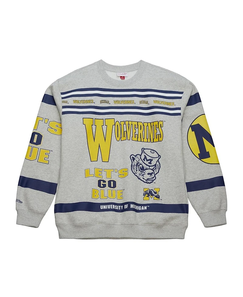 Mitchell & Ness Men's Gray Michigan Wolverines All Over Print Sweatshirt