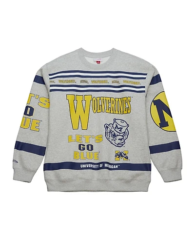 Mitchell & Ness Men's Gray Michigan Wolverines All Over Print Sweatshirt