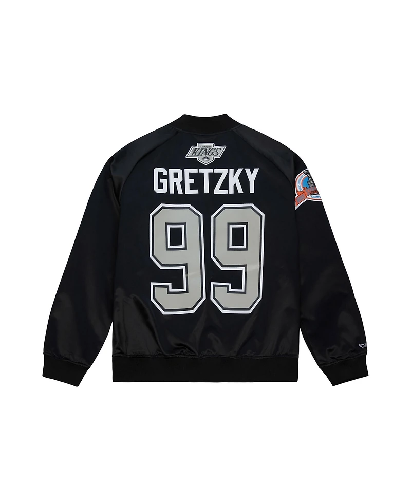 Mitchell & Ness Men's and Women's Wayne Gretzky Black Los Angeles Kings Maxed Out Full-Zip Satin Jacket