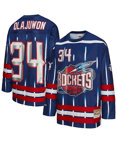 Mitchell & Ness Men's and Women's Hakeem Olajuwon Navy Houston Rockets Maxxed Out Fashion Hockey Jersey