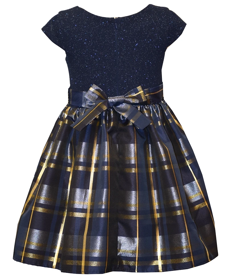 Bonnie Jean Girls 2-6X Short Sleeve Sparkle Knit to Taffeta Cascade Dress