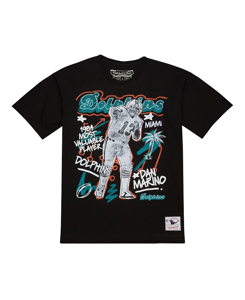 Mitchell & Ness Men's Dan Marino Black Miami Dolphins Chalked Up Player Graphic T-Shirt