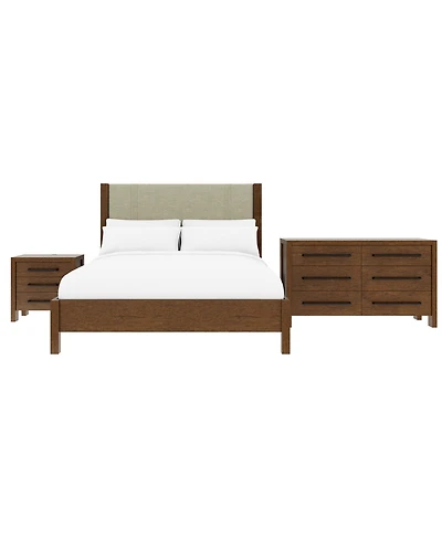 Furniture Davie Cracked Oak Fabric 3-Pc. Queen Upholstered Set