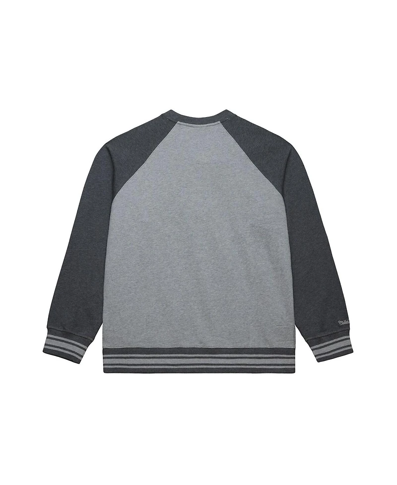 Mitchell & Ness Men's Heather Gray Green Bay Packers Vintage Logo Legacy Collection Raglan Fleece Sweatshirt