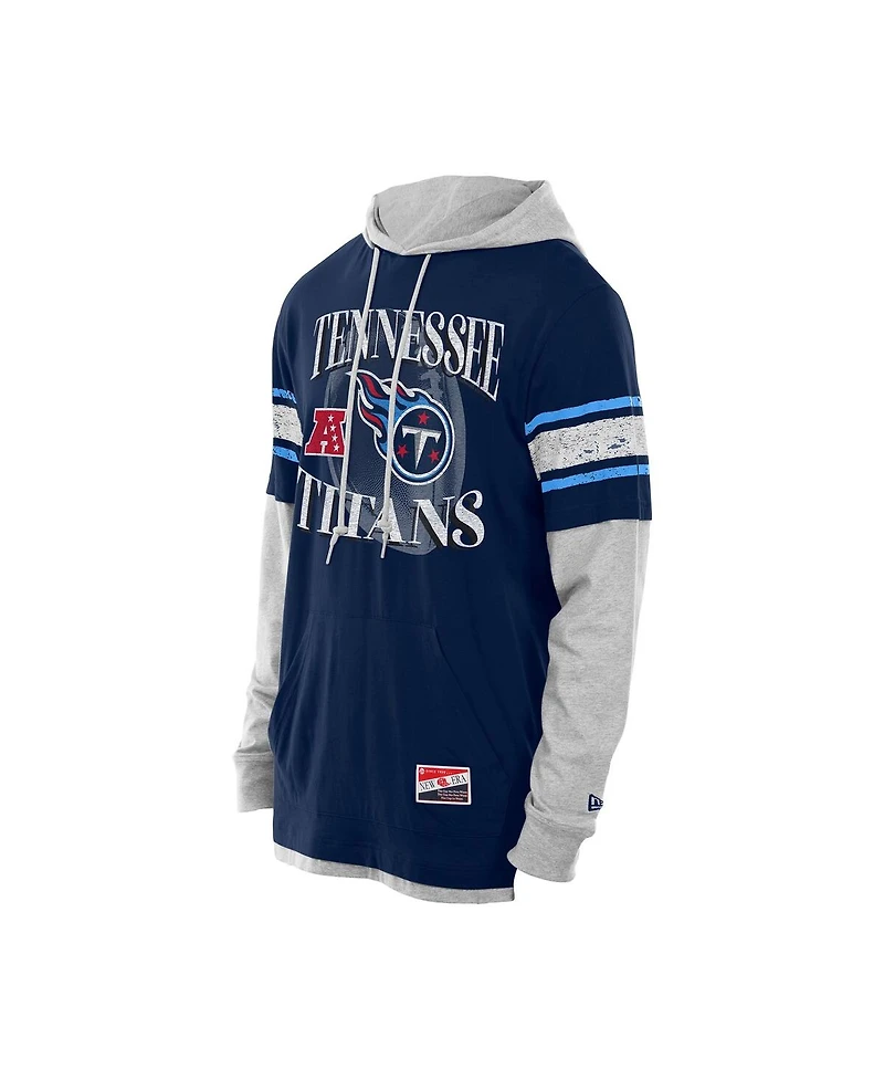 New Era Men's Navy Tennessee Titans Twofer Layered Long Sleeve Hoodie T-Shirt