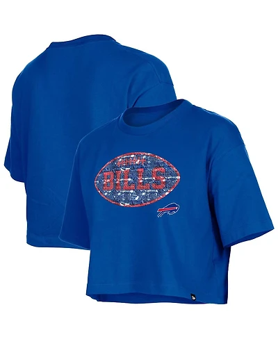 New Era Girls Royal Buffalo Bills Flip Sequin Boxy T-Shirt