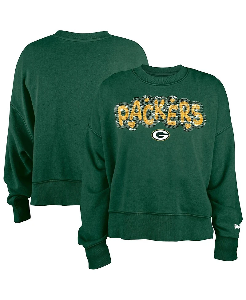 New Era Girls Green Bay Packers Flip Sequin Sweatshirt