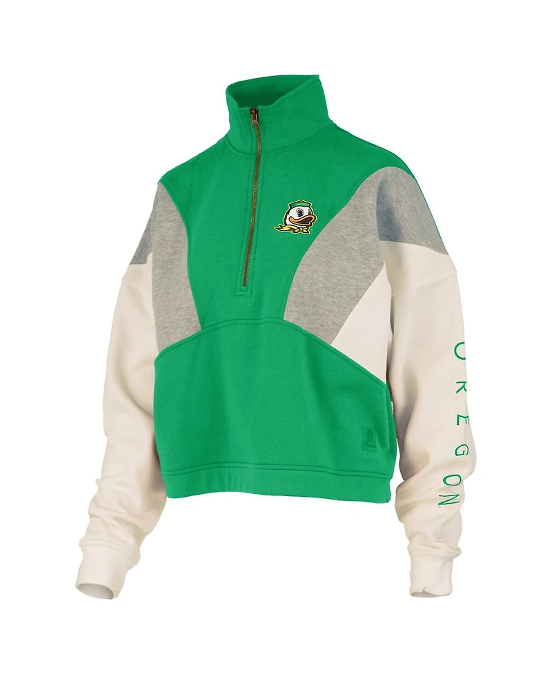 Pressbox Women's Green Oregon Ducks Ferrara Color Block Quarter-Zip Sweatshirt