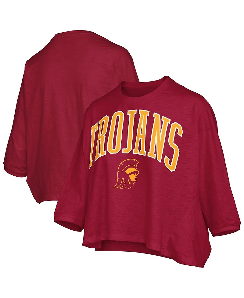 Pressbox Women's Cardinal Usc Trojans Midi Arch Over Logo Oversized T-Shirt