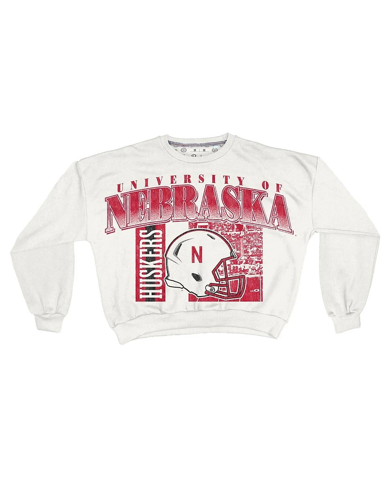 Pressbox Women's White Nebraska Huskers Oversized Janice Retro Waist-Length Sweatshirt