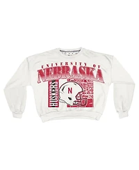 Pressbox Women's White Nebraska Huskers Oversized Janice Retro Waist-Length Sweatshirt