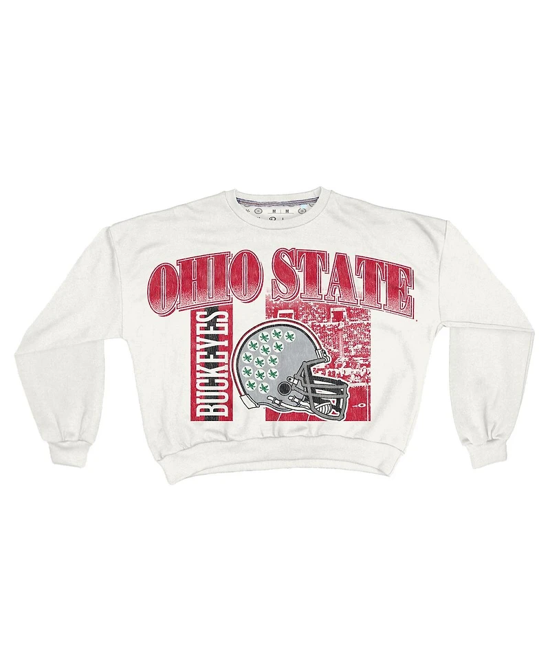 Pressbox Women's White Ohio State Buckeyes Oversized Janice Retro Waist-Length Sweatshirt